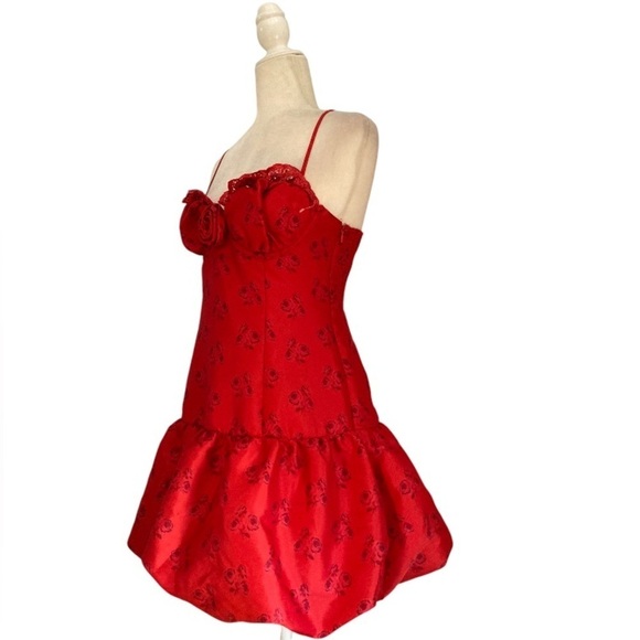 For Love & Lemons Annika Mini Dress NWOT Red Corset Bodice Bubble Hem - Picture 5 of 14